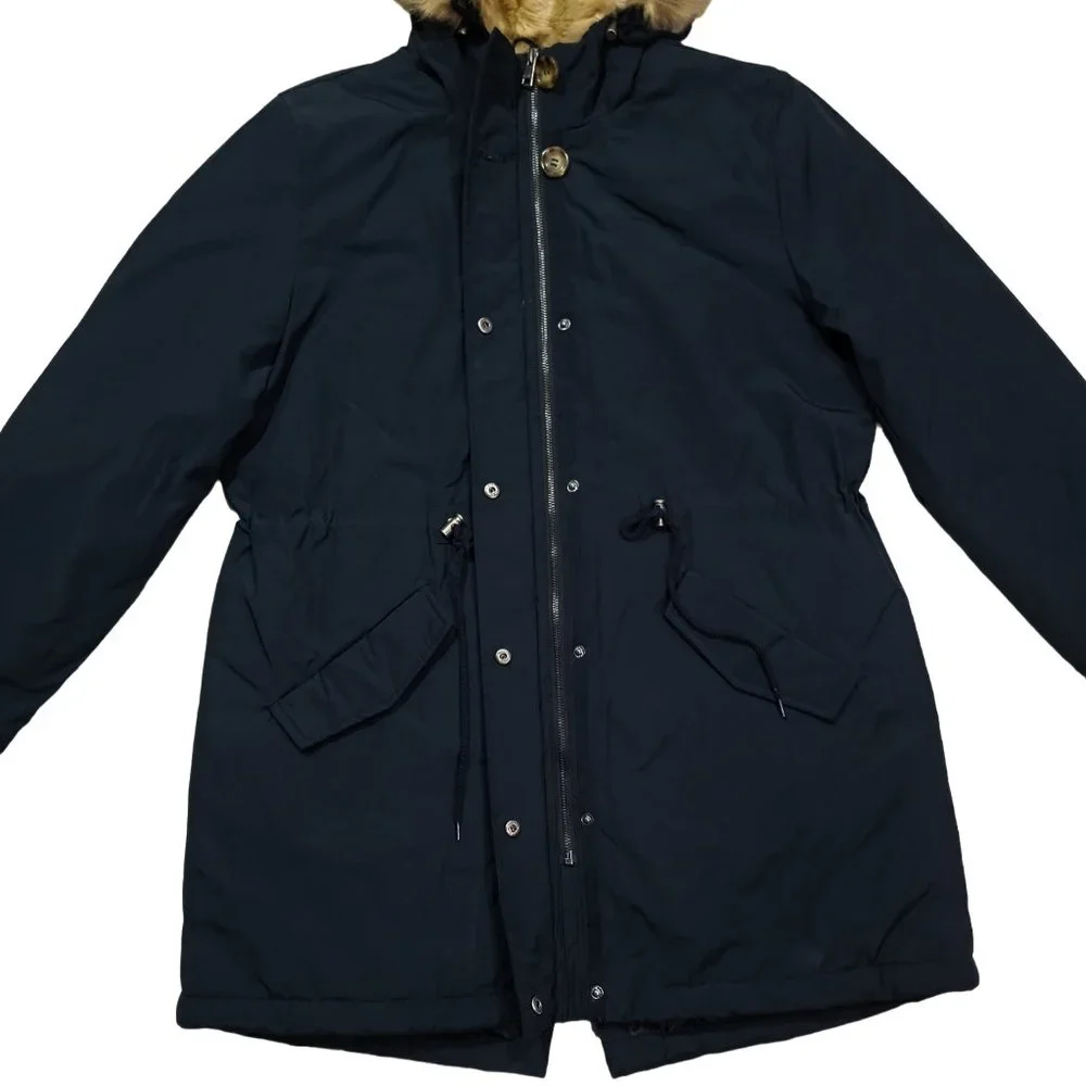 Levis Womens Faux Fur Lined Hooded Parka Jacket Navy Sz XL - Picture 2 of 10